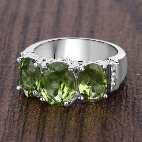 Bids.com 4.14 Carat Genuine Peridot and White Topaz .925 Sterling Silver Ring Rings Dim Gray size 5.00,size 6.00,size 7.00,size 8.00,size 8.50,size 9.00