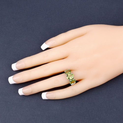 Bids.com 4.14 Carat Genuine Peridot and White Topaz .925 Sterling Silver Ring Rings Dark Slate Gray size 5.00,size 6.00,size 7.00,size 8.00,size 8.50,size 9.00