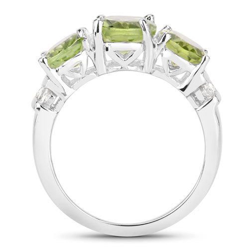 Bids.com 4.14 Carat Genuine Peridot and White Topaz .925 Sterling Silver Ring Rings White Smoke size 5.00,size 6.00,size 7.00,size 8.00,size 8.50,size 9.00