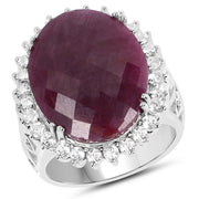 Bids.com 19.12 Carat Genuine Ruby and White Topaz .925 Sterling Silver Ring Rings White Smoke size 6.00,size 7.00,size 8.00,size 9.00,size 10.00,size 11.00,size 5.00
