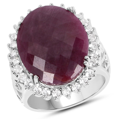 Bids.com 19.12 Carat Genuine Ruby and White Topaz .925 Sterling Silver Ring Rings White Smoke size 6.00,size 7.00,size 8.00,size 9.00,size 10.00,size 11.00,size 5.00