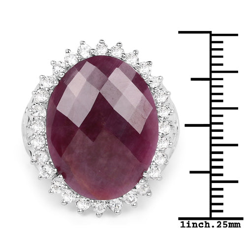 Bids.com 19.12 Carat Genuine Ruby and White Topaz .925 Sterling Silver Ring Rings White Smoke size 6.00,size 7.00,size 8.00,size 9.00,size 10.00,size 11.00,size 5.00