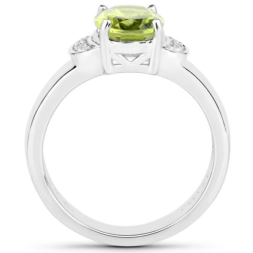 Bids.com 1.76 Carat Genuine Peridot and White Zircon .925 Sterling Silver Ring Rings White Smoke size 6.00,size 7.00,size 8.00,size 5.00,size 9.00