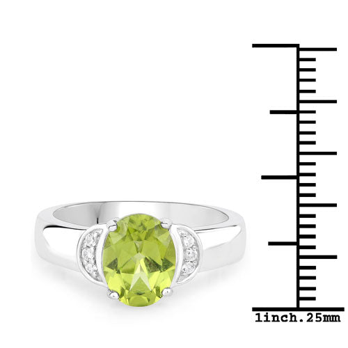Bids.com 1.76 Carat Genuine Peridot and White Zircon .925 Sterling Silver Ring Rings White Smoke size 6.00,size 7.00,size 8.00,size 5.00,size 9.00