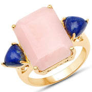 Bids.com 12.18 Carat Genuine Pink Opal and Lapis .925 Sterling Silver Ring Rings White Smoke size 9.00,size 6.00,size 7.00,size 8.00,size 5.00,size 10.00