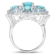 Bids.com 6.18 Carat Genuine Turquoise and Blue Topaz .925 Sterling Silver Ring Rings White Smoke size 5.00,size 6.00,size 7.00,size 8.00,size 9.00,size 10.00,size 11.00