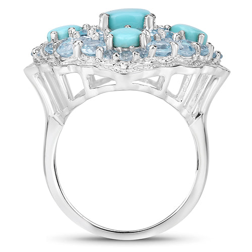 Bids.com 6.18 Carat Genuine Turquoise and Blue Topaz .925 Sterling Silver Ring Rings White Smoke size 5.00,size 6.00,size 7.00,size 8.00,size 9.00,size 10.00,size 11.00