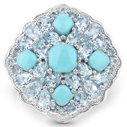 Bids.com 6.18 Carat Genuine Turquoise and Blue Topaz .925 Sterling Silver Ring Rings White Smoke size 5.00,size 6.00,size 7.00,size 8.00,size 9.00,size 10.00,size 11.00
