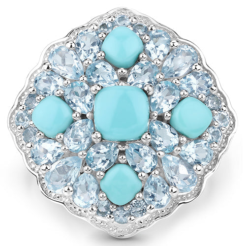Bids.com 6.18 Carat Genuine Turquoise and Blue Topaz .925 Sterling Silver Ring Rings White Smoke size 5.00,size 6.00,size 7.00,size 8.00,size 9.00,size 10.00,size 11.00
