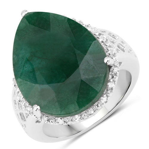 Bids.com 13.05 Carat Dyed Emerald and White Topaz .925 Sterling Silver Ring Rings White Smoke size 5.00,size 6.00,size 7.00,size 8.00,size 9.00