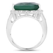 Bids.com 13.05 Carat Dyed Emerald and White Topaz .925 Sterling Silver Ring Rings White Smoke size 5.00,size 6.00,size 7.00,size 8.00,size 9.00
