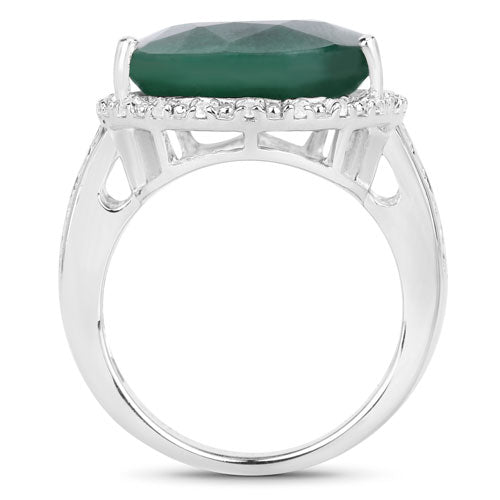Bids.com 13.05 Carat Dyed Emerald and White Topaz .925 Sterling Silver Ring Rings White Smoke size 5.00,size 6.00,size 7.00,size 8.00,size 9.00