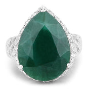 Bids.com 13.05 Carat Dyed Emerald and White Topaz .925 Sterling Silver Ring Rings White Smoke size 5.00,size 6.00,size 7.00,size 8.00,size 9.00