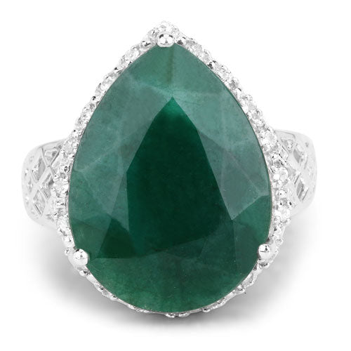 Bids.com 13.05 Carat Dyed Emerald and White Topaz .925 Sterling Silver Ring Rings White Smoke size 5.00,size 6.00,size 7.00,size 8.00,size 9.00