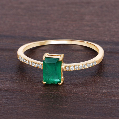 Bids.com 0.59 Carat Genuine Zambian Emerald and White Diamond 14K Yellow Gold Ring Rings Dark Slate Gray size 6.00,size 7.00,size 8.00,size 5.00,size 9.00