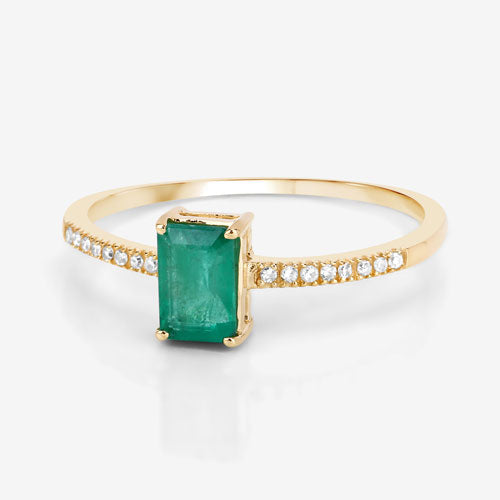 Bids.com 0.59 Carat Genuine Zambian Emerald and White Diamond 14K Yellow Gold Ring Rings Lavender size 6.00,size 7.00,size 8.00,size 5.00,size 9.00