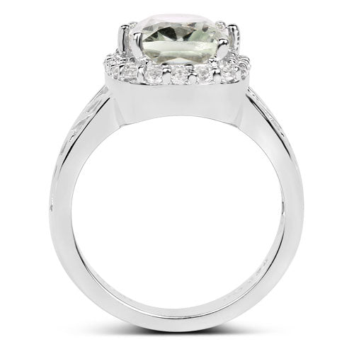Bids.com 3.94 Carat Genuine Green Amethyst and White Topaz .925 Sterling Silver Ring Rings White Smoke size 6.00,size 7.00,size 8.00,size 5.00,size 9.00
