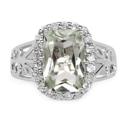 Bids.com 3.94 Carat Genuine Green Amethyst and White Topaz .925 Sterling Silver Ring Rings White Smoke size 6.00,size 7.00,size 8.00,size 5.00,size 9.00