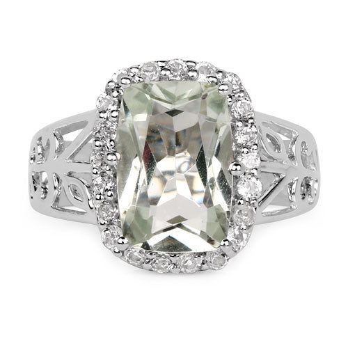 Bids.com 3.94 Carat Genuine Green Amethyst and White Topaz .925 Sterling Silver Ring Rings White Smoke size 6.00,size 7.00,size 8.00,size 5.00,size 9.00