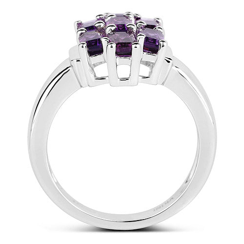 Bids.com 2.80 Carat Genuine Amethyst .925 Sterling Silver Ring Rings White Smoke size 6.00,size 7.00,size 8.00,size 5.00,size 9.00