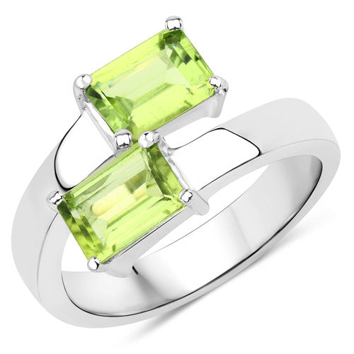 Bids.com 2.00 Carat Genuine Peridot .925 Sterling Silver Ring Rings White Smoke size 6.00,size 7.00,size 8.00,size 5.00,size 9.00
