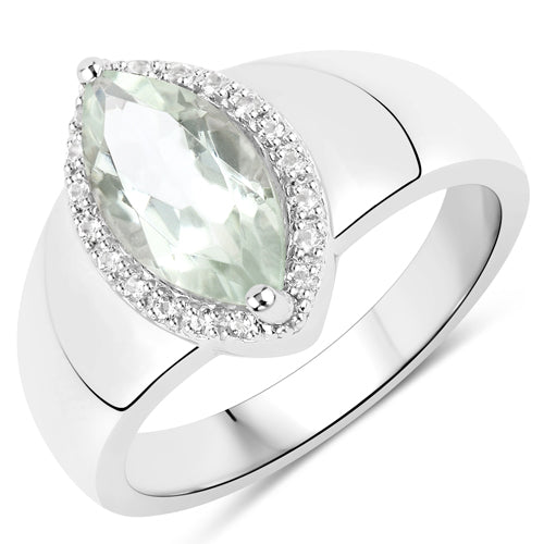 Bids.com 1.64 Carat Genuine Green Amethyst and White Topaz .925 Sterling Silver Ring Rings White Smoke size 6.00,size 7.00,size 5.00,size 9.00,size 10.00,size 8.00