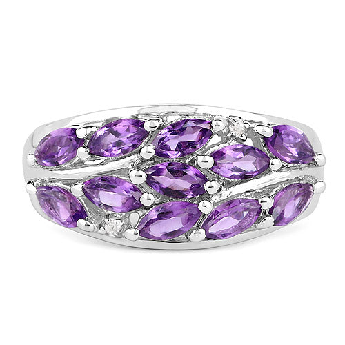 Bids.com 1.67 Carat Genuine  Amethyst and White Topaz .925 Sterling Silver Ring Rings White Smoke size 6.00,size 8.00,size 7.00,size 5.00,size 9.00,size 8.50