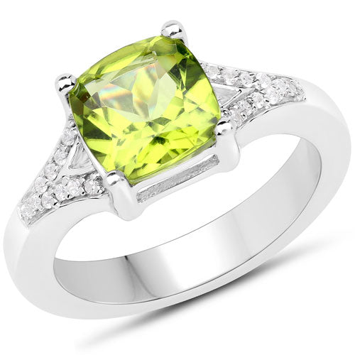 Bids.com 2.27 Carat Genuine Peridot and White Zircon .925 Sterling Silver Ring Rings White Smoke size 6.00,size 7.00,size 8.00,size 5.00,size 9.00