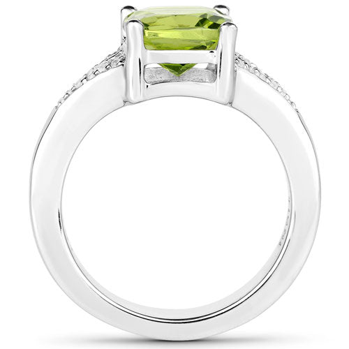 Bids.com 2.27 Carat Genuine Peridot and White Zircon .925 Sterling Silver Ring Rings White Smoke size 6.00,size 7.00,size 8.00,size 5.00,size 9.00