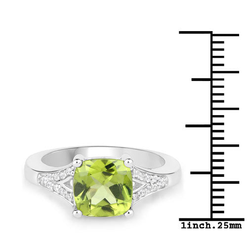 Bids.com 2.27 Carat Genuine Peridot and White Zircon .925 Sterling Silver Ring Rings White Smoke size 6.00,size 7.00,size 8.00,size 5.00,size 9.00