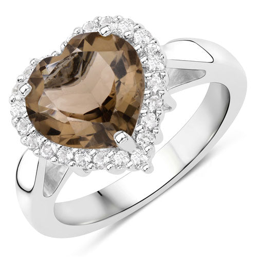 Bids.com 3.48 Carat Genuine Smoky Quartz and White Topaz .925 Sterling Silver Ring Rings White Smoke size 6.00,size 7.00,size 8.00,size 5.00,size 9.00