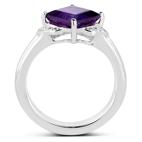 Bids.com 2.55 Carat Genuine Amethyst and White Topaz .925 Sterling Silver Ring Rings White Smoke size 6.00,size 8.00,size 7.00,size 5.00,size 9.00,size 5.50