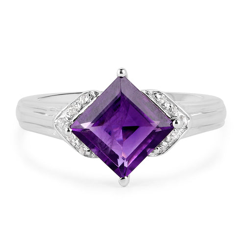Bids.com 2.55 Carat Genuine Amethyst and White Topaz .925 Sterling Silver Ring Rings White Smoke size 6.00,size 8.00,size 7.00,size 5.00,size 9.00,size 5.50
