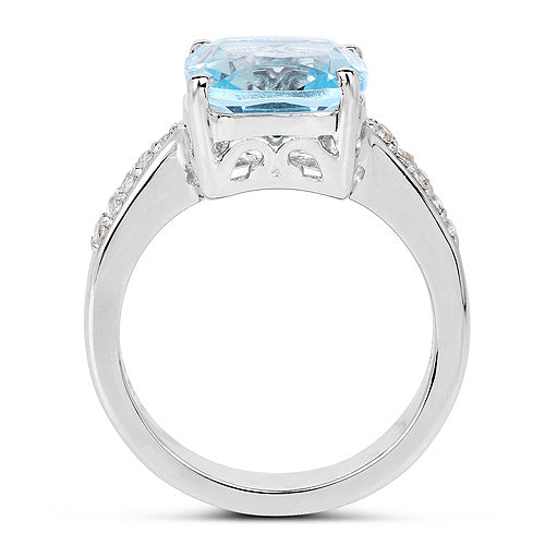 Bids.com 4.62 Carat Genuine Blue Topaz and White Topaz .925 Sterling Silver Ring Rings White Smoke size 5.00,size 9.00,size 6.00,size 7.00,size 8.00,size 10.00