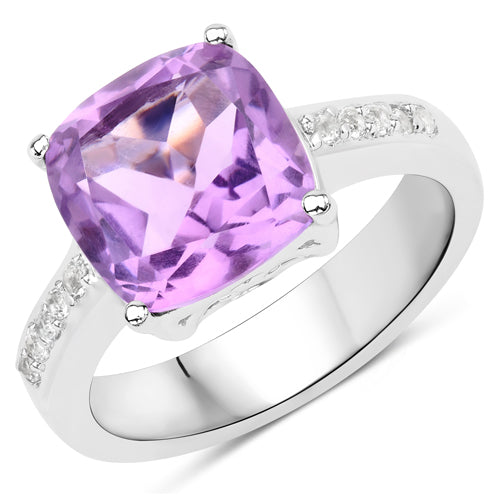 Bids.com 3.97 Carat Genuine Pink Amethyst and White Topaz .925 Sterling Silver Ring Rings White Smoke size 6.00,size 7.00,size 8.00,size 5.00,size 9.00