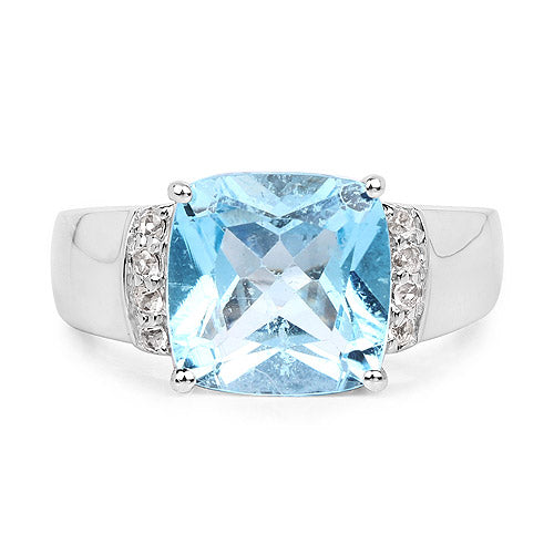 Bids.com 4.58 Carat Genuine Blue Topaz and White Topaz .925 Sterling Silver Ring Rings White Smoke size 6.00,size 7.00,size 8.00,size 5.00,size 9.00,size 11.50