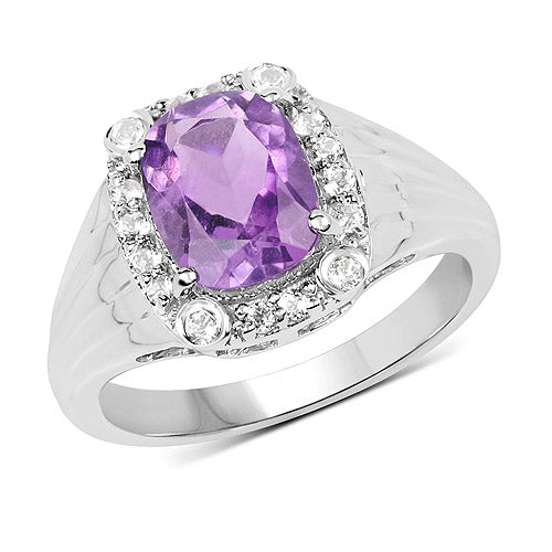 Bids.com 2.13 Carat Genuine  Amethyst and White Topaz .925 Sterling Silver Ring Rings White Smoke size 8.00,size 6.00,size 7.00,size 5.00,size 9.00