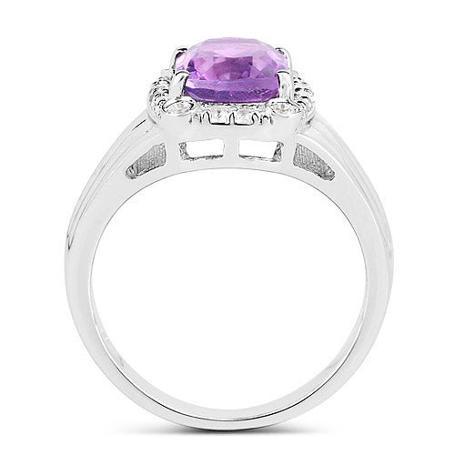 Bids.com 2.13 Carat Genuine  Amethyst and White Topaz .925 Sterling Silver Ring Rings White Smoke size 8.00,size 6.00,size 7.00,size 5.00,size 9.00