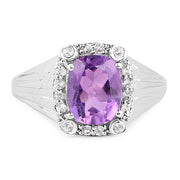 Bids.com 2.13 Carat Genuine  Amethyst and White Topaz .925 Sterling Silver Ring Rings White Smoke size 8.00,size 6.00,size 7.00,size 5.00,size 9.00