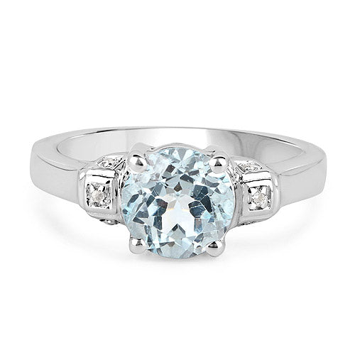 Bids.com 2.28 Carat Genuine Blue Topaz and White Topaz .925 Sterling Silver Ring Rings White Smoke size 6.00,size 7.00,size 8.00,size 5.00,size 9.00