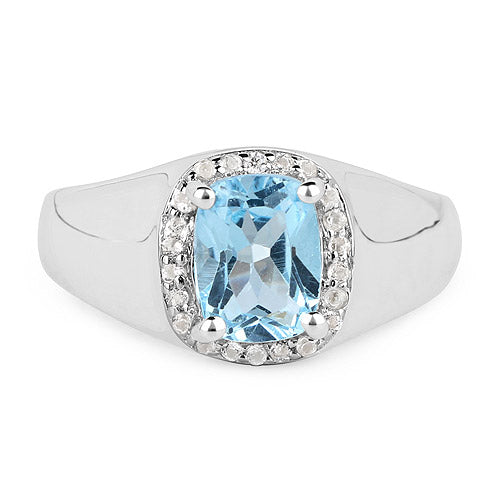Bids.com 1.62 Carat Genuine Blue Topaz and White Topaz .925 Sterling Silver Ring Rings White Smoke size 8.00,size 6.00,size 7.00,size 5.00,size 9.00