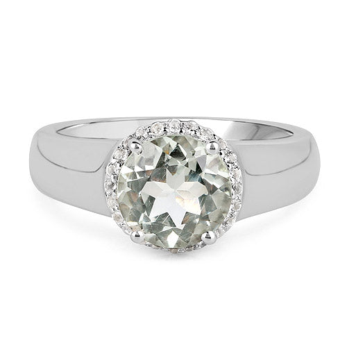 Bids.com 1.87 Carat Genuine Green Amethyst and White Topaz .925 Sterling Silver Ring Rings Gray size 6.00,Size 9.00,size 7.00,size 8.00,Size 5.00,size 9.00,size 5.00