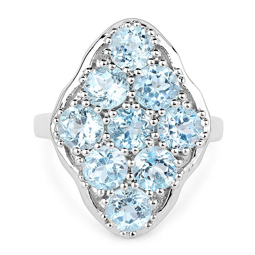 Bids.com 5.40 Carat Genuine Blue Topaz .925 Sterling Silver Ring Rings White Smoke size 8.00,size 6.00,size 7.00,size 5.00,size 9.00