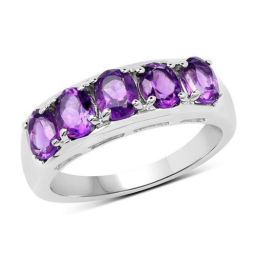 Bids.com 1.70 Carat Genuine  Amethyst .925 Sterling Silver Ring Rings White Smoke size 7.00,size 6.00,size 8.00,size 5.00,size 9.00
