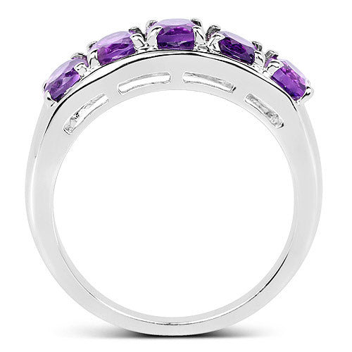 Bids.com 1.70 Carat Genuine  Amethyst .925 Sterling Silver Ring Rings White Smoke size 7.00,size 6.00,size 8.00,size 5.00,size 9.00