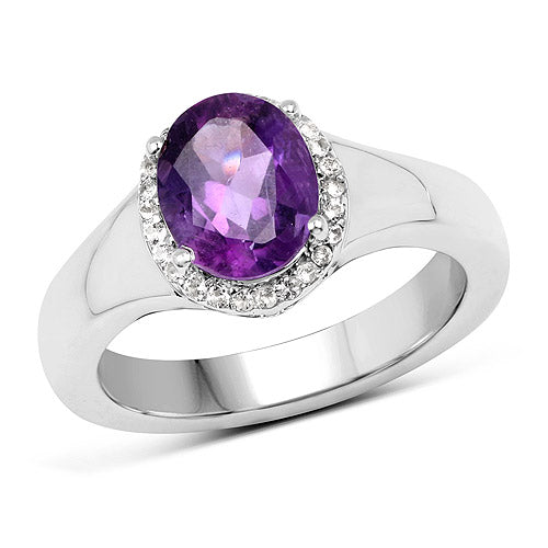 Bids.com 1.73 Carat Genuine  Amethyst and White Topaz .925 Sterling Silver Ring Rings White Smoke size 8.00,size 6.00,size 7.00,size 5.00,size 9.00
