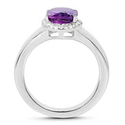 Bids.com 1.73 Carat Genuine  Amethyst and White Topaz .925 Sterling Silver Ring Rings White Smoke size 8.00,size 6.00,size 7.00,size 5.00,size 9.00