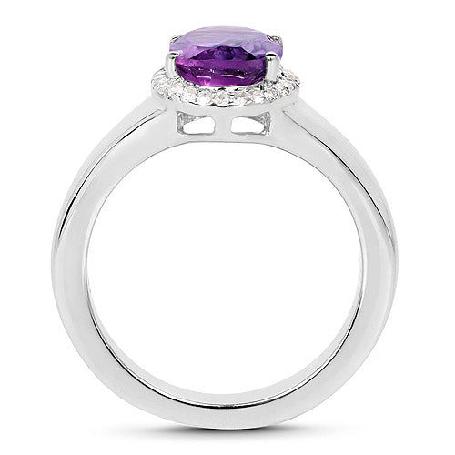 Bids.com 1.73 Carat Genuine  Amethyst and White Topaz .925 Sterling Silver Ring Rings White Smoke size 8.00,size 6.00,size 7.00,size 5.00,size 9.00