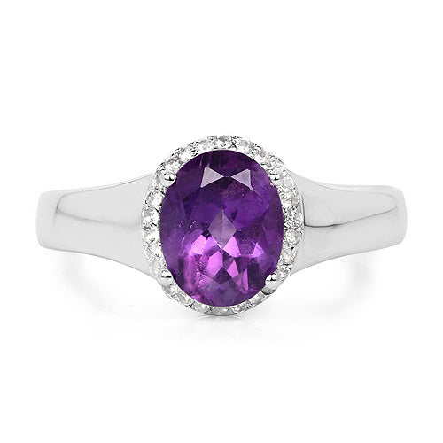 Bids.com 1.73 Carat Genuine  Amethyst and White Topaz .925 Sterling Silver Ring Rings White Smoke size 8.00,size 6.00,size 7.00,size 5.00,size 9.00