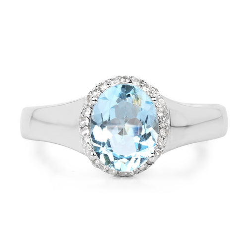 Bids.com 2.63 Carat Genuine  Blue Topaz and White Topaz .925 Sterling Silver Ring Rings White Smoke size 8.00,size 6.00,size 7.00,size 5.00,size 9.00